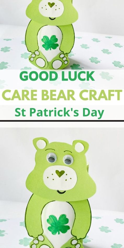 Good Luck Bear Craft Care Bear Crafts, Bunny Village, Good Luck Bear, Leprechaun Craft, Bear Craft, Farm Animal Crafts, St Patricks Day Crafts For Kids, Pink Crafts, End Of The Rainbow