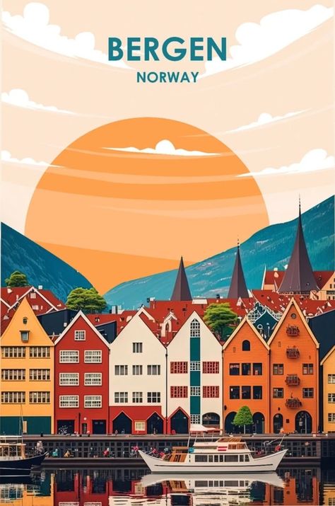 Norway Illustration, Oslo Map, Norway City, Norway Vacation, Norway Landscape, Trondheim Norway, Scandinavia Travel, Bergen Norway, Visit Norway