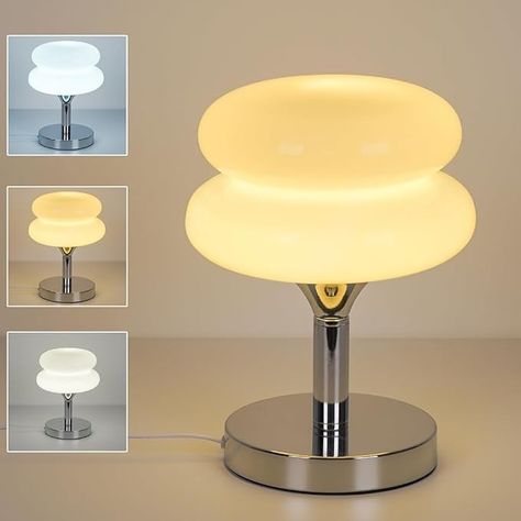 Jiesheng Glass Bedside Lamps 10.63 Inch Egg Tart Lamp for Nightstand Retro Cute Desk Lamp with 3 Color Modes E27 Bulb Chrome Plated Base for Living Room Bedroom Rome Decor(White) - Amazon.com Cute Desk Lamp, Lamp For Nightstand, Wicker Floor Lamp, Glass Bedside Lamps, Cute Lamp, Bedside Decor, Mid Century Modern Lamp, Green Table Lamp, Lamp Pink