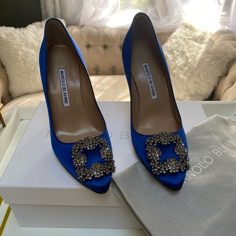 Manolo Blahnik royal blue satin Hangisi with encrusted jewel size 6 never worn Blue Manolo Blahnik Shoes, Manolo Blahnik Hangisi Blue, Manolo Blahnik Blue, Manolo Blahnik Pumps, Lux Life, Manolo Blahnik Black, Manolo Blahnik Hangisi, Manolo Blahnik Heels, Blahnik Shoes