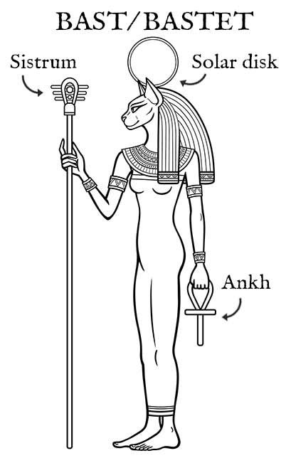 Bast was usually seen as a woman with a cat’s head or a lioness. The cat was a sacred animal in Ancient Egypt and was often associated with royalty and gods. The Goddess represented fertility and motherhood but could also be fierce with protection when necessary. She was a famous goddess, and temples were built in her honor throughout Egypt. She also served as a divine nursemaid and mother figure to the Pharaoh and was worshiped as a goddess of war and vengeance. Eygptain Goddess Tattoos, Bastet Egyptian Goddess Art, Bast Goddess Tattoo, Bast Tattoo Goddesses, Sekhmet Tattoo Goddesses, Bastet Tattoo Egyptian Goddess, Baset Egyptian Goddess Tattoo, Egyptian Tattoo For Women Goddesses, Bastet Goddess Offerings