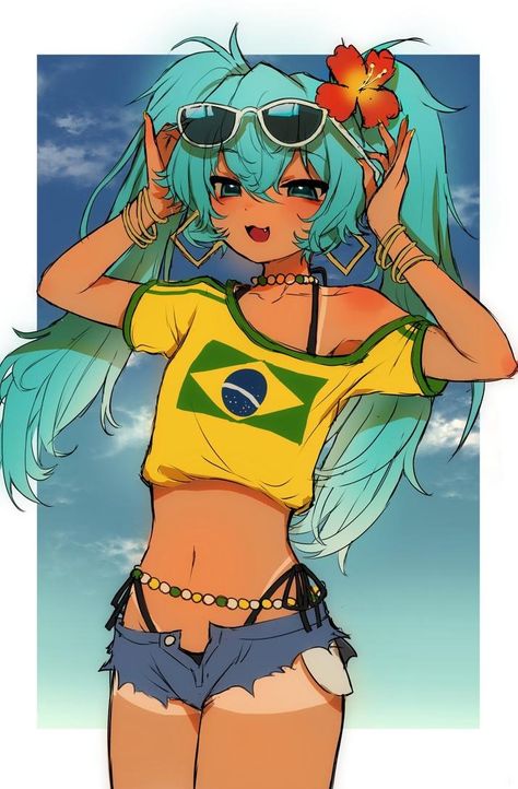 Brazilian Miku by @sleppwastaken | Brazilian Miku | Know Your Meme Funny Cartoon, Hatsune Miku, Cute Anime Character, Cute Icons, Anime Character Design, Nickelodeon, Vocaloid, Anime Drawings, Cute Art