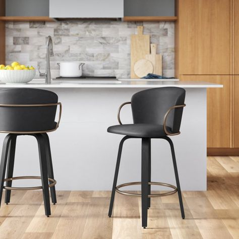 Etta Avenue™ Zora Swivel 26.25'' Counter Stool | Wayfair Bar Stools Kitchen, Stools Kitchen, Black Counters, Swivel Counter Stools, Counter Height Table, Basement Bar, Kitchen Bar Stools, Counter Stool, Kitchen Bar