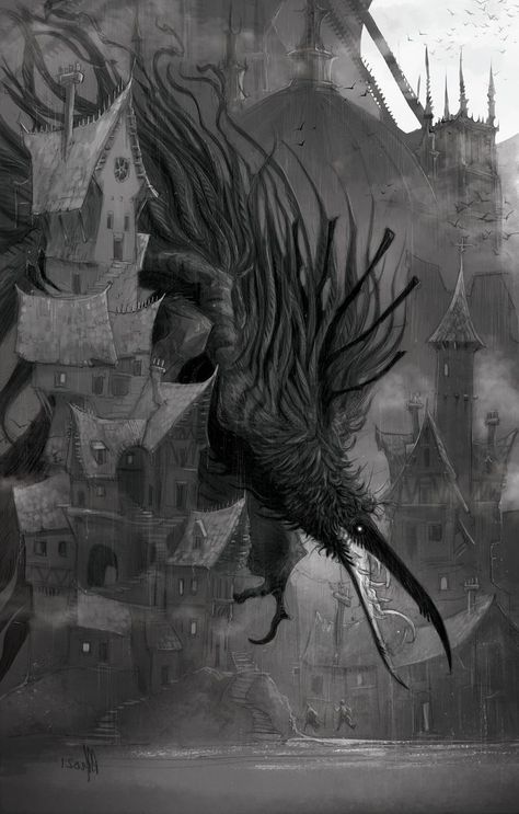 Giant Raven Fantasy Art, Bird God Fantasy Art, Crow Monster Concept Art, Crow Monster Art, Raven Monster Art, Scary Bird Drawing, Bird Monster Concept Art, Bird Monster Art, Raven Monster