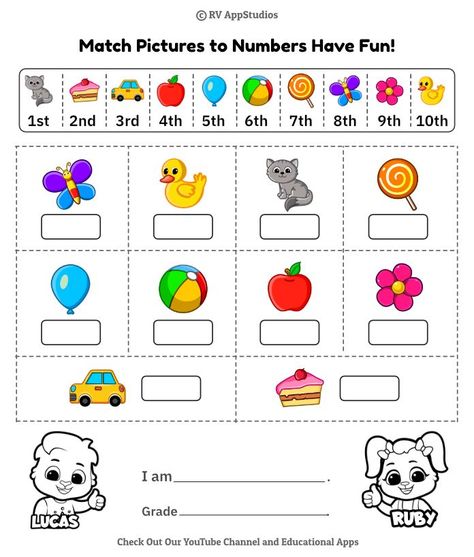 Match the pictures and write the ordinal numbers accordingly. Learn ordinal numbers and have fun with this colorful practice worksheet! This printable is perfect for children to learn mathematics. #ordinalnumbers #mathfun #rvappstudios #preschool #lovemath Ordinal Number Worksheet Kindergarten, Ordinals Worksheet For Kindergarten, Ordinal Numbers Worksheets Grade 2, Ordinal Numbers Worksheets For Grade 1, Ordinal Numbers Worksheets Kindergarten, Ordinal Numbers Chart, Ordinal Number Activities, Ordinal Numbers Activities, Ordinal Numbers Kindergarten