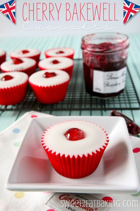 Cherry Bakewell Cupcakes Bakewell Cupcakes, Cherry Bakewell Cupcakes, Cherry Bakewell Tart, Glace Icing, Cherry Bakewell, Bakewell Tart, Almond Extract, Ground Almonds, English Food