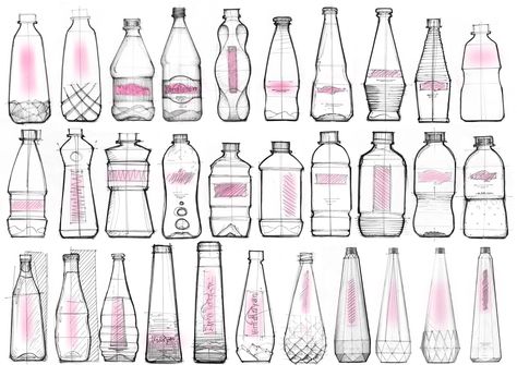 Bottle Design Sketch, Mineral Water Bottle Design, Water Bottle Sketch, Pet Bottle Design, Mineral Water Packaging, Water Bottle Packaging, Space Bottle, Glass Bottle Design, Bottle Design Water