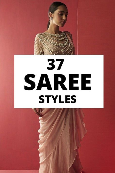 Styling Saree In Different Ways, Different Ways Of Wearing Saree, Different Ways To Wear Saree, Different Saree Draping Styles Indian, Modern Saree Party Wear, Sari Draping Styles, How To Wear A Sari, Long Sleeve Saree Blouse, Drape Sarees