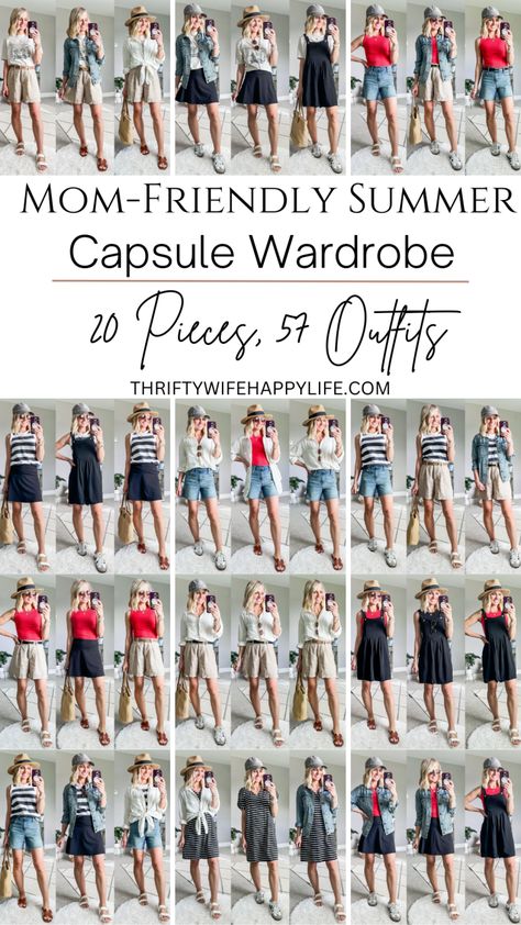 Easy Summer Mom Capsule Wardrobe 2024 - Thrifty Wife Happy Life Mom Capsule Wardrobe, General Outfit, Autumn Capsule Wardrobe, Clothes Capsule Wardrobe, Thrifty Fashion, Mom Style Summer, Holiday Capsule Wardrobe, Holiday Style Summer, Trendy Mom Outfits