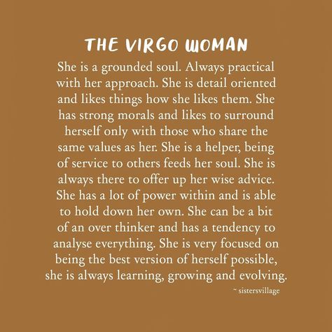 SISTERS VILLAGE 𓂀 on Instagram: “THE VIRGO WOMAN⁣ ⊹⁣ ⊹ ⊹⁣⁣⁣ This was one of the first little series I did on my page, still have so much love for these words intuitively…” Virgo Woman Traits, Virgo Meaning, Sun In Virgo, Earth Signs Zodiac, Virgo Goddess, Virgo Woman, Virgo Personality, Virgo Star, Virgo Memes