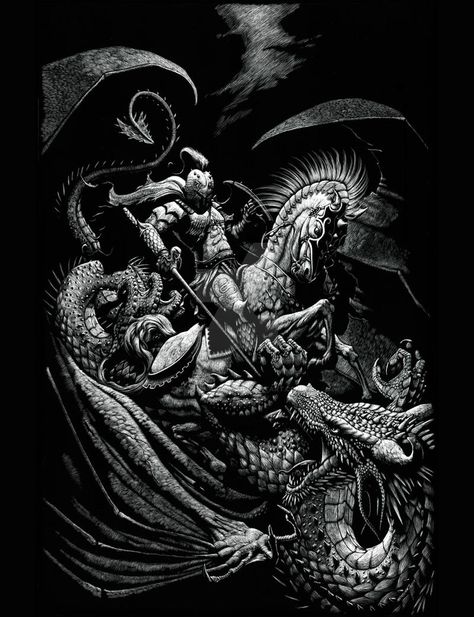 St George and the Dragon by SMorrisonArt on DeviantArt St George And The Dragon, Saint George And The Dragon, Scratchboard Art, San Michele, 다크 판타지, Saint George, Arte Fantasy, St George, A Dragon