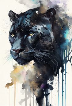 Panther Art, Black Panther Art, Animal Portraits Art, Big Cats Art, Watercolor Art Lessons, Animals Artwork, Arte Animal, Watercolor Animals, Wildlife Art