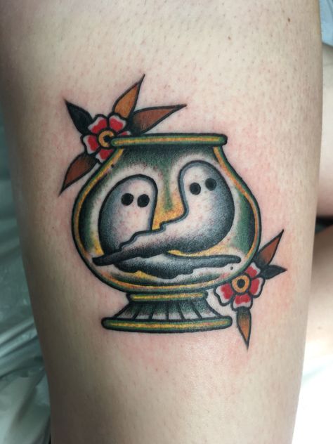 Fish Bowl Tattoo, Fishbowl Tattoo, Lost Soul Tattoo, Bowl Tattoo, Doodle Tattoos, Tank Tattoo, Lost Tattoo, Two Lost Souls, Spongebob Tattoo