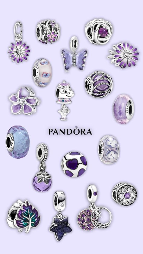 Purple Pandora charms 💜🍇🪻☂️🌂🪁🧞#purple #purpleaesthetic #purplecollage #pandora #pandoracharm #pandoracharms #jewelry #charms #aesthetic #style #silver Purple Pandora, Charms Aesthetic, Pandora Purple, Pandora Bracelet Charms Ideas, Silver Pandora Charms, Pandora Bracelet Designs, Pandora Jewelry Charms, Crystal Bead Jewelry, Charms Pandora