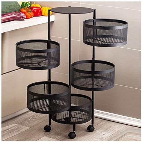 Amazon.com - VAST Round Layered Shelf Storage Rack Kitchen Rotating Vegetable Rack Floor-Standing Multi-Layer Kitchen Storage Rack Household Storage Shelf for Kitchen Living Room(Size:5f) - Hanging Basket Stand, Vegetable Storage Rack, Vegetable Rack, Round Kitchen, Kitchen Storage Shelves, Living Room Size, Organizing Hacks, Vegetable Storage, Kitchen Storage Rack