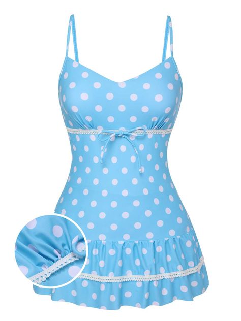 Cutecore Bathing Suit, Blue Gyaru Outfit, Swimdress Cute, Retro Stage, Polka Dot One Piece, Swimsuit Blue, Vintage Swimsuit, Cute Bathing Suits, Costume Intero