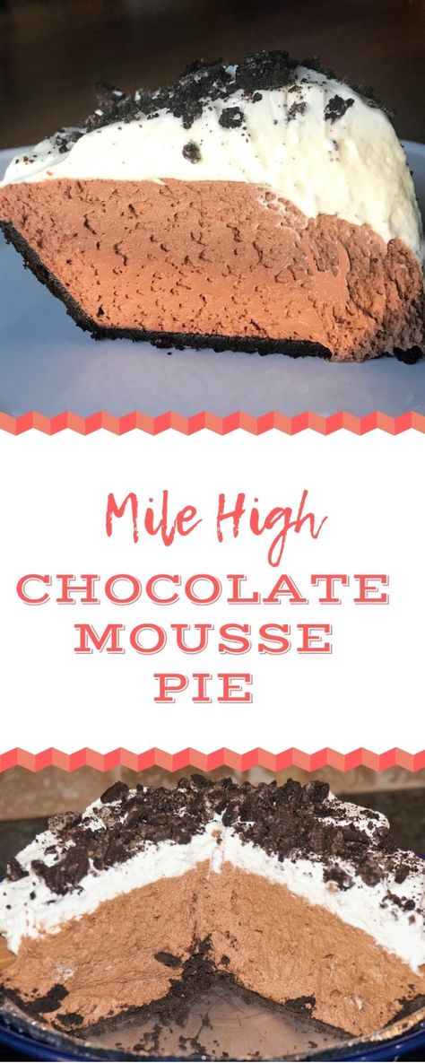 Mile-High Chocolate Mousse Pie is so thick. So rich. So indulgent. It’s a classic chocolate mousse piled high in an Oreo crust and topped with a mountain of sweet and creamy whipped cream. This is a heavenly treat that can’t be beat. Try it, you’ll see. Chocolate Mousse Pie Recipe, Torte Cakes, Chocolate Meringue Pie, Chocolate Mousse Pie, Mousse Pie, Banana Cream Pie Recipe, Apple Pie Recipe Easy, Perfect Chocolate Cake, Meringue Pie Recipes