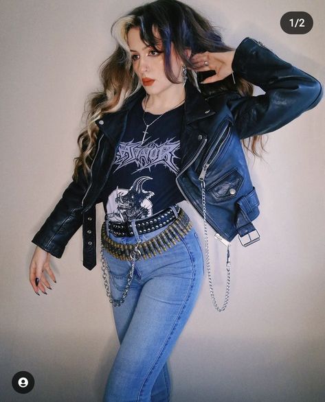 80s Heavy Metal Fashion Women, Rock And Roll Outfits 80's Women, Metal Woman Outfit, Metal Outfits Women 80s, 80s Rocker Fashion, Female Metalhead Outfit, 80s Fashion Rocker Women, 80s Rock Outfits Women, Metalhead Outfits Women