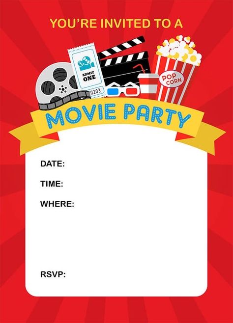 Movie Night Party Invitations, Backyard Movie Night Party, Movie Ticket Invitations, Movie Party Invitations, Backyard Movie Party, Cinema Party, Movie Night Invitations, Movie Invitation, Birthday Party Invitations Free