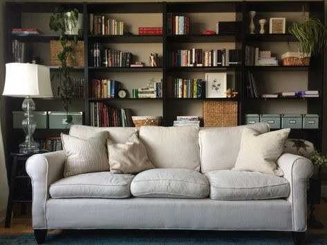 Bookshelf Behind Couch, Shelves Behind Couch, Bookcase Behind Sofa, Shelf Behind Couch, Room With Bookshelves, Wall Behind Couch, Behind Sofa, Billy Ikea, Behind Couch