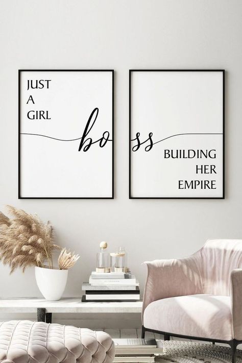 Fashion Studio Wall Art, Lounge Wall Art Ideas, Aesthetic Wall Frames Ideas, Office Frames Ideas, Boujee Office Decor, Aesthetic Frame Ideas, Posters On Wall Bedroom Room Ideas, Fashion Office Interior, Quotes Framed Decor Wall Art