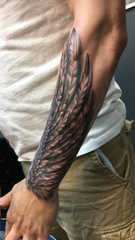 Wing tattoo Wing Half Sleeve Tattoo, Angel Wings Back Tattoo Women, Tattoo Wings Arm, Wing Wrist Tattoo, Wings Arm Tattoo, Feather Tattoo Men, Forearm Wing Tattoo, Wing Tattoo Arm, Eagle Feather Tattoos