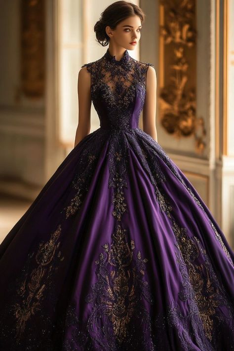 Fairytale Dress Aesthetic, Ball Gown Aesthetic, Purple Ballgown, Dnd Clothes, Purple Ball Gown, Masquerade Ball Gowns, Expensive Dresses, Amazing Dresses, Purple Dresses