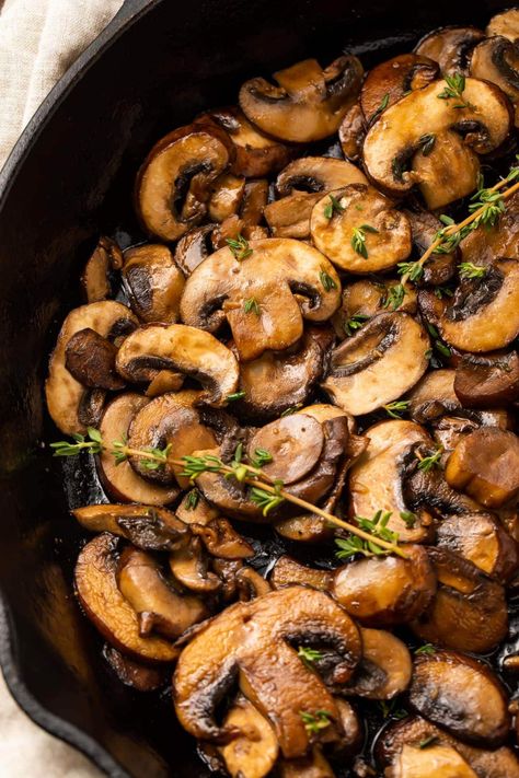 Sauteed mushrooms are quick and easy to make, savory, and full of flavor. Perfect as a side dish or topping for steaks, burgers, chicken, and more! We use this recipe often in my kitchen. Mushrooms For Burgers, Healthy Mcdonalds, Easy Mushroom Recipes, Burgers Chicken, Mushroom Side Dishes, 40 Aprons, Vegan Worcestershire Sauce, Mushroom Stroganoff, Marinated Tofu