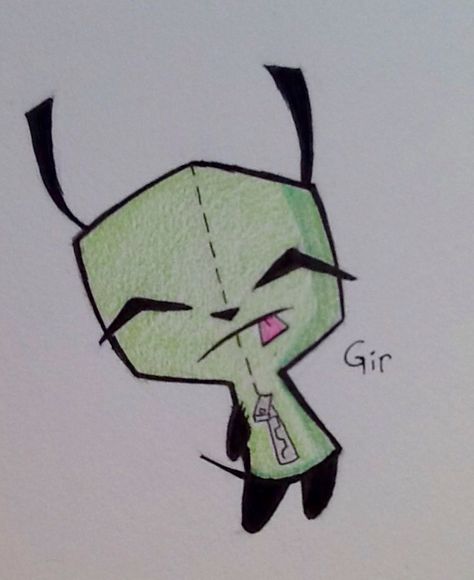 {By: Kat Cotta} GIR! Repins accepted only if you give me credit, please. Grr Invader Zim Drawing, Gir Drawing Invader Zim, Invader Zim Sketch, Easy Graffiti Drawings, Cartoon Graffiti, Hand Doodles, Goofy Drawing, Creative Drawing Prompts, Graffiti Cartoons