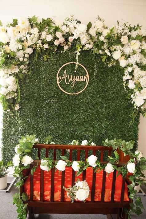 Stage Decorations For Naming Ceremony, Diy Cradle Ceremony Decorations, Baby Function Decoration Ideas, Noolukettu Ceremony Decoration, Indian Naming Ceremony Decorations, Namkarna Decoration Ideas, Baby Shower Ideas Indian Style At Home, Uyyala Function Decoration At Home, Cradle Ceremony Decorations At Home Diy