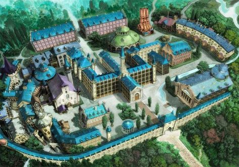 Residenza Androsiano, ottavo quartiere, Eagil Anime Places, Rpg Map, Fantasy House, Fantasy Castle, Fantasy City, Fantasy Setting, Fantasy Places, Magic School, Fantasy Art Landscapes