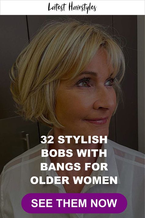 Short Bob With Bangs, Bobs With Bangs, Choppy Bob Hairstyles For Fine Hair, Kort Bob, Short Bobs With Bangs, Over 60 Hairstyles, Bangs For Women, Bob Hairstyles For Thick, Bob Hairstyles With Bangs