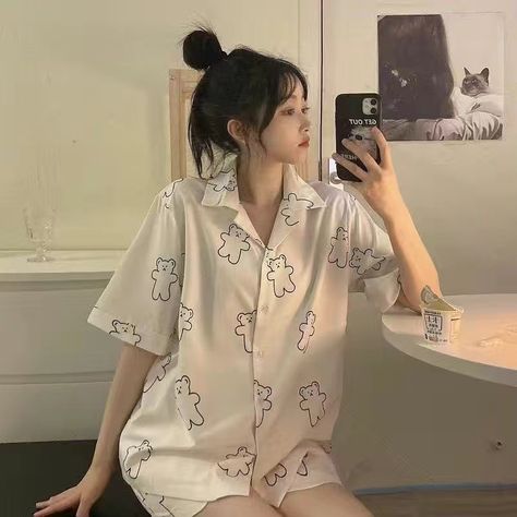 Emtrai Lers |Pijamas Women Pyjamas Cute Cow Print Pajamas Casual Comfortable Homewear 2 Piece Set Sleepwear Female Summer Dropshipping Cow-M Ootd Rumahan, Korean Pajamas, House Dr, Pijamas Women, Night Pajama, Mode Kawaii, Korean Fashion Summer, Womens Pajama Shorts, Pajama Outfits