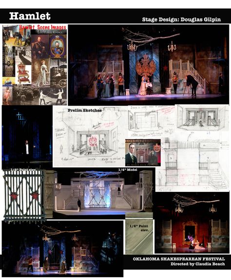 Hamlet --Oklahoma Shakespeare Festival Stage Design by Douglas Gilpin Hamlet Stage Design, Hamlet Moodboard, Theater Sketch, Festival Stage Design, Scenic Design Sketch, Stage Costume Design, Scenic Design Theatres, Restaurant Exterior Design, Contemporary Theatre