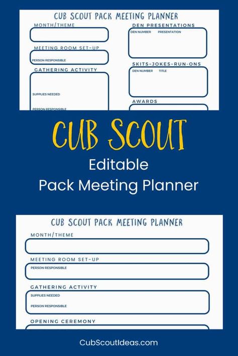 Be More Organized – Free Cub Scout Pack Meeting Planner via @CubIdeas Lion Scouts, Scout Camping Activities, Cub Scouts Wolf, Cub Scouts Bear, Tiger Scouts, Cub Scouts Tiger, Bear Scouts, Cub Scout Activities, Meeting Template