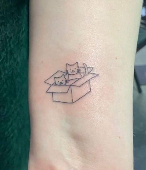 Ink Box Tattoo Ideas, Loaf Cat Tattoo, 2 Cats Tattoo Simple, Cat In A Box Tattoo, Cat Tattoo Cartoon, Ink Box Tattoo, Silly Cat Tattoo, Toast Tattoo, Tattoo Locations