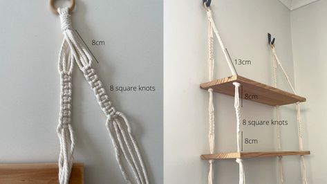 Macrame Shelf Hanging Shelves Diy, Diy Macrame Hanging Shelf, Macrame Wall Hanging Shelf Diy, Macrame Wood Shelf, Macrame Shelf Hanger, Macrame Shelves Diy, Macrame Plant Shelf Diy, Macrame Hanging Shelf Tutorial, Diy Macrame Shelf Tutorial