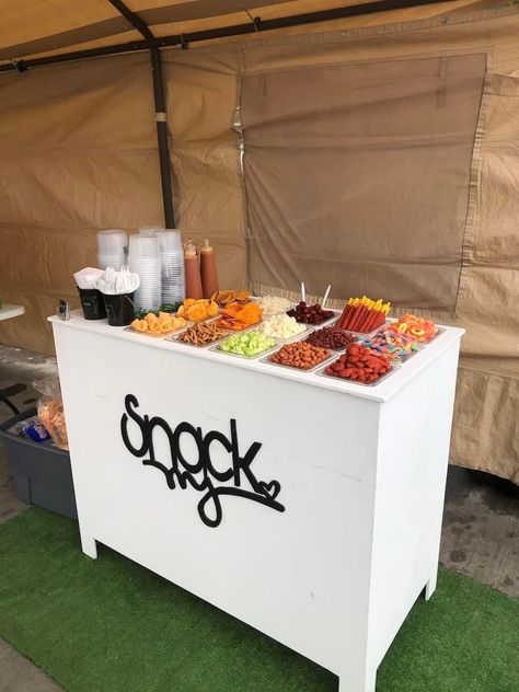 Food Cart Wedding Receptions, Snack Bar Cart Party, Party Food Cart Design Ideas, Churros Locos Bar, Fiesta Snack Table, Diy Snack Bar Stand, Elote Stand Party, Charcuterie Bar Wedding, Rental Ideas For Parties