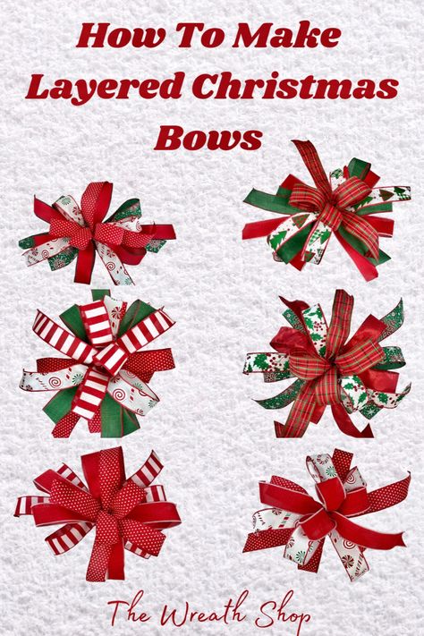 Christmas Ribbon Wreath Tutorial Step By Step, Holly Jolly Christmas Wreath, Multiple Ribbon Bow, Three Ribbon Bow How To Make, How To Make A Christmas Bow For Presents, Layered Ribbon Bow, Bow Making Tutorials Videos, Christmas Tree Bows Diy How To Make, How To Make Multi Ribbon Bows