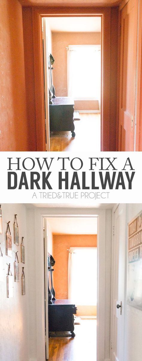 How To Update a Dark Hallway - Tried & True Fun Gallery Wall, Mom Painting, Lowes Paint, Victorian Tile, Dark Hallway, Upstairs Hallway, Easy Diy Decor, Apartment Renovation, Hallway Ideas Colour