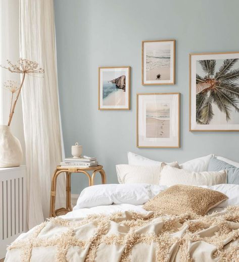 Sherwin-Williams Color of the Year 2024: Upward 31 Beachy Bedroom Aesthetic, Sea Bedroom Ideas, Tropical Gallery Wall, Beachy Prints, Summer Wall Decor, Beachy Bedroom, Summer Quote, Beach Prints, Coastal Room