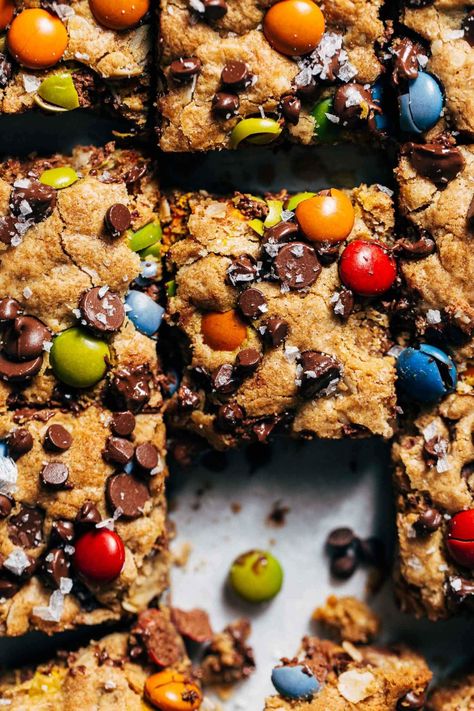 Monster Cookie Bars Recipe, Best Chocolate Chip Muffins, Butternut Bakery, Monster Cookie Bars, Monster Cookies Recipe, Monster Cookie, Peanut Butter Roll, Chocolate Candies, Honey Oatmeal