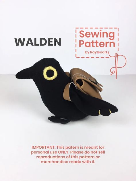 DIGITAL SEWING PATTERN Stuffed Animal Walden the Crow With Backpack, Plush Toy Pattern, Pdf Digital Download - Etsy Greenhouse Building, Printable Sewing Patterns, Instruções Origami, Cute Sewing Projects, Animal Sewing Patterns, Sewing Stuffed Animals, Plushie Patterns, The Crow, Plush Pattern