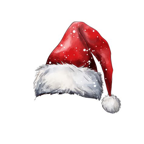 Christmas Hat Illustration, Santa Hat Illustration, Watercolor Christmas Illustration, Santa Hat Aesthetic, Christmas Hat Aesthetic, Stickers Aesthetic Christmas, Christmas Aesthetic Santa, Christmas Hat Drawing, Santa Hat Drawing