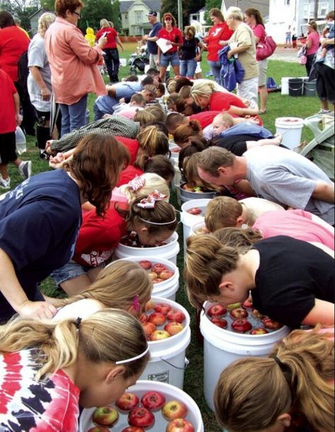 Bob For Apples, Apple Bobbing Halloween, Bobbing For Apples Halloween, Farm Bonfire, Bobbing Apples, Apple Bobbing, Bobbing For Apples Alternative, Bobbing For Apples Game, Church Fall Festival Ideas