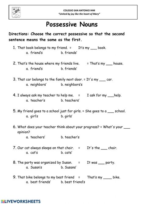 Possive Noun Worksheet, Possessive Nouns Worksheet 2nd Grade, Plural Possessive Nouns Worksheets, Possessive Apostrophes Worksheets, Possessive Nouns Worksheet, Possessive Pronouns Worksheet, Possessive Nouns Activities, Possessive Apostrophe, Possessive Noun