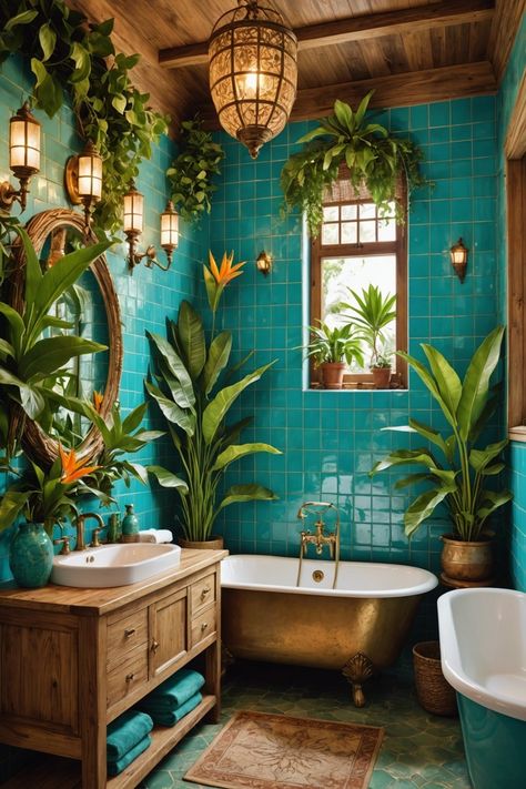 20 Stunning Mediterranean Bathroom Designs – ToolzView Boho Tropical Bathroom, Bathroom Decor Mediterranean, Barbados Interior Design, Spanish Moroccan Bathroom, Boho Aesthetic Bathroom, Meditterean Bathroom, Colourful Mediterranean Interior, Mediterranean Tiles Bathroom, Mexican Inspired Bathroom