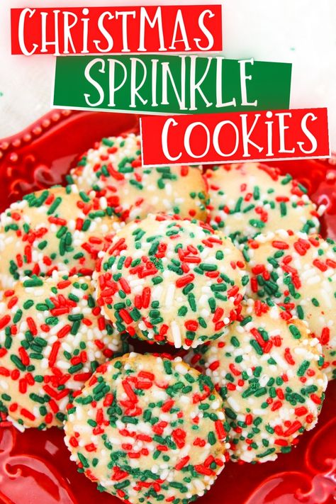 Sugar Cookie Balls Christmas, Cookie Recipes With Sprinkles, Pink Sprinkle Cookies, Christmas Sprinkles Cookies, Christmas Butter Sprinkle Cookies, Smashed Sugar Cookies, Sugar Cookie Sprinkle Recipe, Holiday Sprinkle Cookies, Cookies With Sprinkles Inside