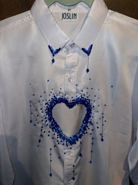 ella 💘 on X: "luke hemmings hear me out https://t.co/dlGXENIUH6" / X Beaded Heart Shirt, Missing Heart Embroidered Shirt, Heart Cut Out Shirt, Beads Shirt, Beaded Shirt, Beaded Heart, Diy Clothes Design, Cut Shirt, Diy Fashion Clothing