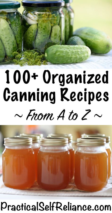 How to Can Everything ~ 100+ Canning Recipes for Organized from A to Z for Preserving the Harvest Water Bath Canning Recipes, Pressure Canning Recipes, Canning 101, Canning Fruit, Home Canning Recipes, Canning Vegetables, Canning Food, Canning Jam, Canning Food Preservation